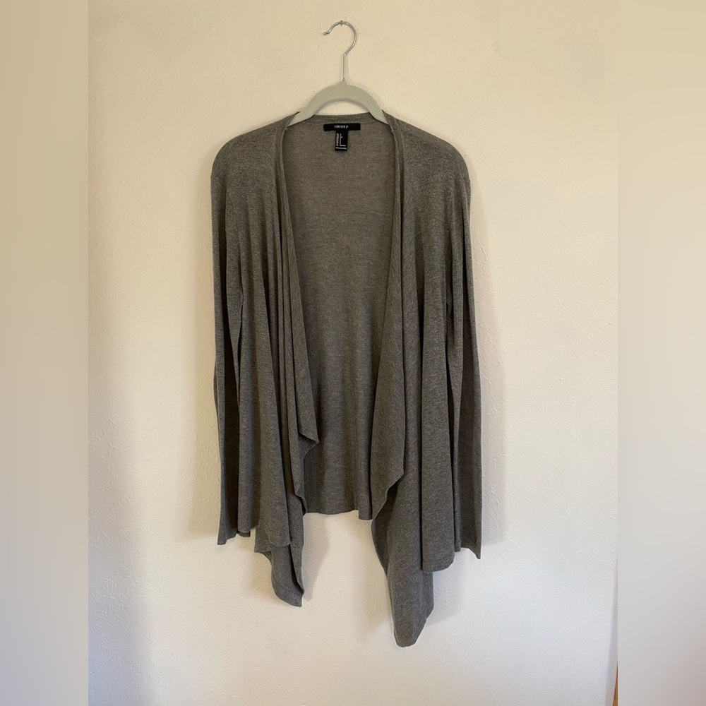 Forever 21 Gray Draped Open Cardigan